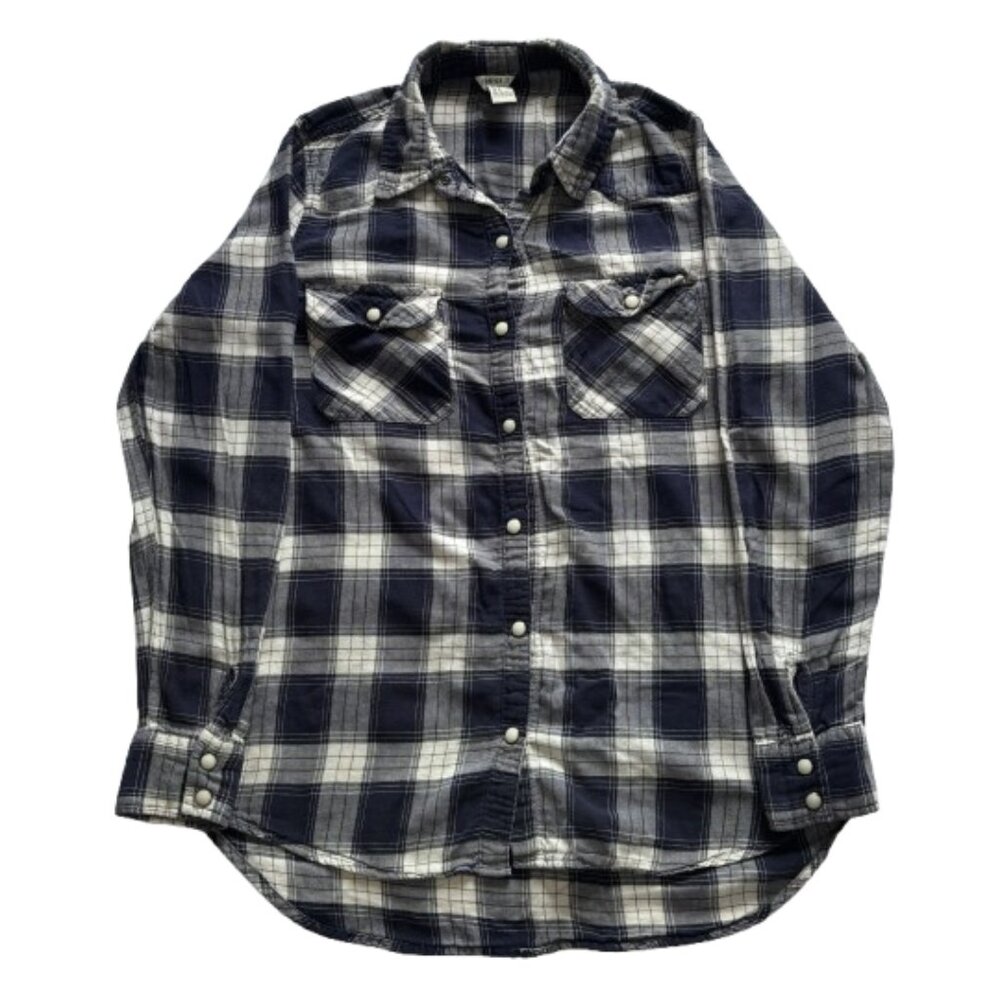 💙 Forever 21 Navy & White Plaid Flannel With Snaps 💙